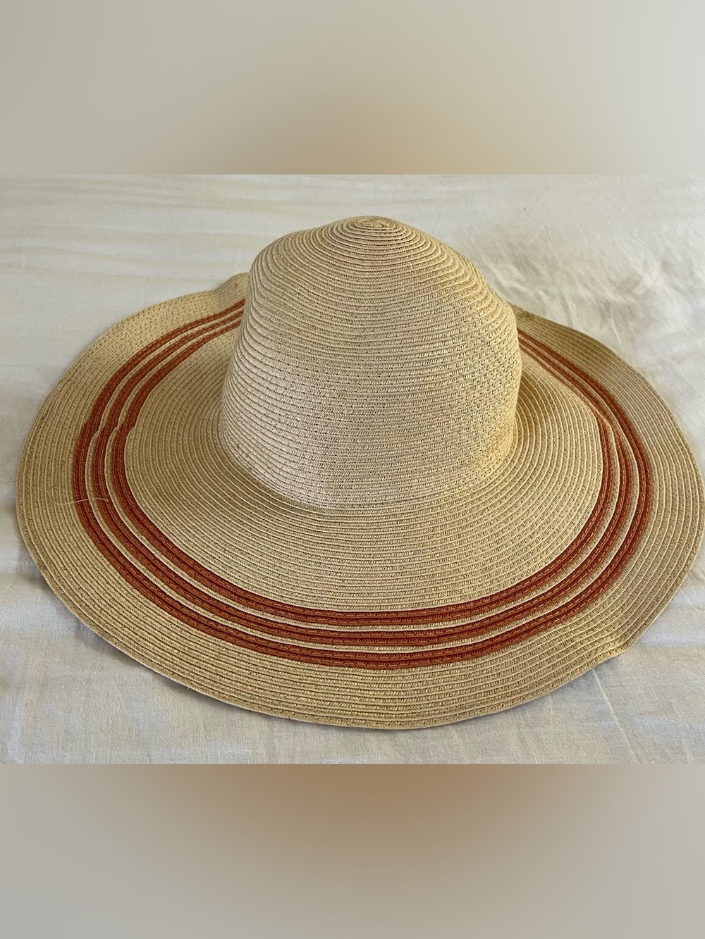 Wide Brim Straw Sun Hat with Stripe Accent